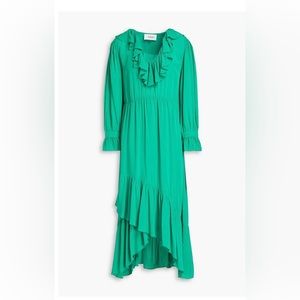 BA&SH designer Midi Ruffled Drapy Green Dress | size 6, M | NWT